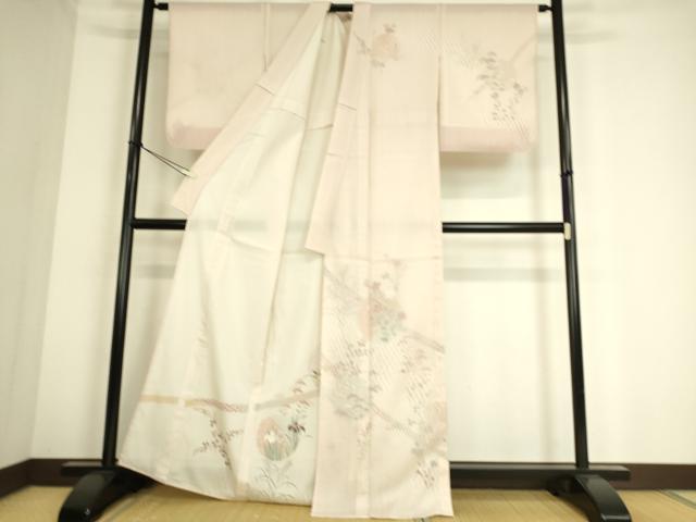 平和屋着物▽訪問着　無双　紗袷　紋紗×絽　花丸文　銀彩　正絹　逸品　DAAS0692az