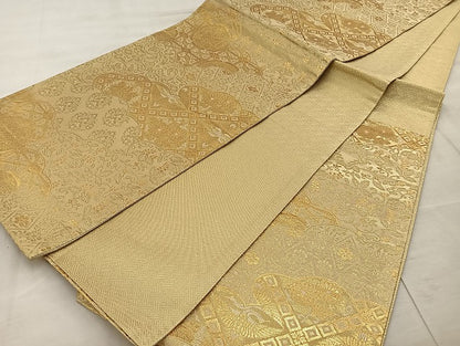平和屋着物◎佐賀錦 六通柄袋帯 雲取り花文 金糸 正絹 逸品 BAAT4536wb