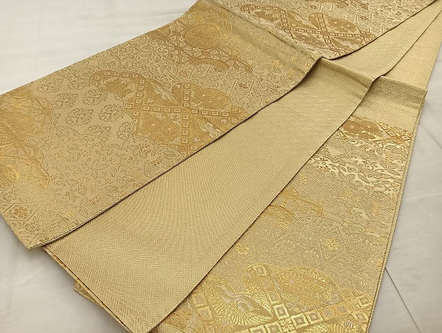 平和屋着物◎佐賀錦 六通柄袋帯 雲取り花文 金糸 正絹 逸品 BAAT4536wb