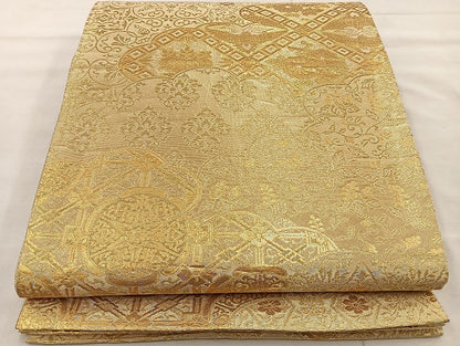 平和屋着物◎佐賀錦 六通柄袋帯 雲取り花文 金糸 正絹 逸品 BAAT4536wb