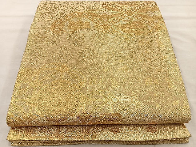 平和屋着物◎佐賀錦 六通柄袋帯 雲取り花文 金糸 正絹 逸品 BAAT4536wb