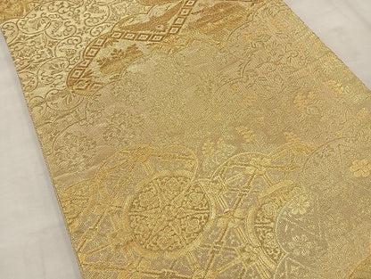 平和屋着物◎佐賀錦 六通柄袋帯 雲取り花文 金糸 正絹 逸品 BAAT4536wb