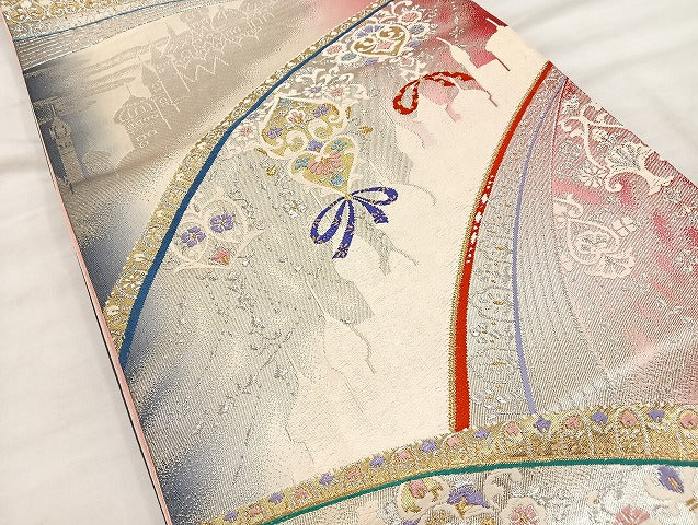 平和屋着物◎六通柄袋帯 唐織 飾花文 金銀糸 正絹 逸品 BAAT4533wb