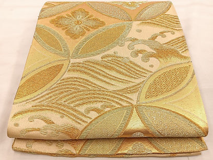 平和屋着物◎六通柄袋帯 七宝花文 金糸 正絹 逸品 BAAT4538wb