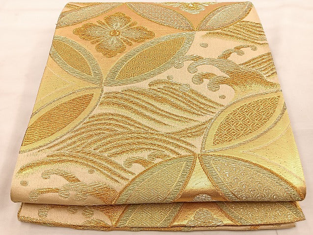 平和屋着物◎六通柄袋帯 七宝花文 金糸 正絹 逸品 BAAT4538wb