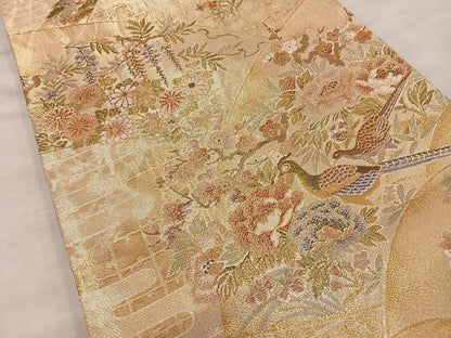 平和屋着物◎佐賀錦　六通柄袋帯　花鳥文　金糸　正絹　逸品　BAAT4547wb