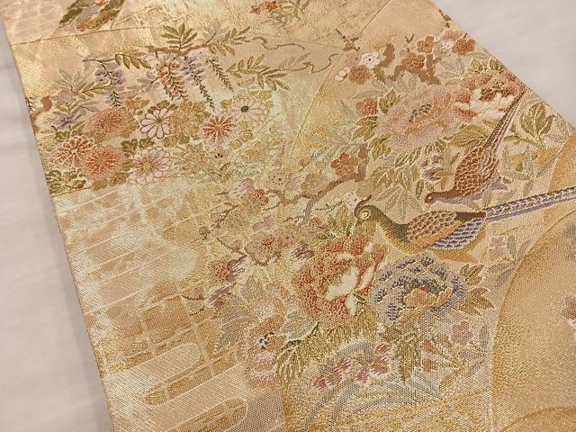 平和屋着物◎佐賀錦　六通柄袋帯　花鳥文　金糸　正絹　逸品　BAAT4547wb