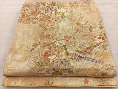 平和屋着物◎佐賀錦　六通柄袋帯　花鳥文　金糸　正絹　逸品　BAAT4547wb