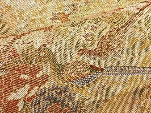 平和屋着物◎佐賀錦　六通柄袋帯　花鳥文　金糸　正絹　逸品　BAAT4547wb