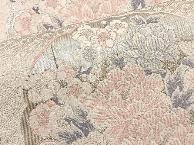 平和屋着物◎六通柄袋帯 唐織 草花文 銀糸 九百錦 正絹 逸品 BAAT4544wb
