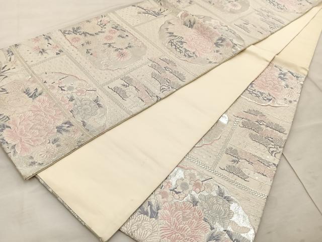 平和屋着物◎六通柄袋帯 唐織 草花文 銀糸 九百錦 正絹 逸品 BAAT4544wb