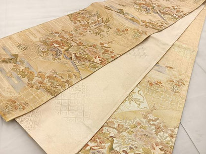 平和屋着物◎佐賀錦　六通柄袋帯　花鳥文　金糸　正絹　逸品　BAAT4547wb