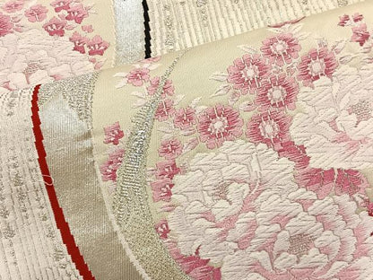 平和屋着物◎六通柄袋帯 唐織 花鳥文 銀糸 正絹 逸品 BAAT4546wb