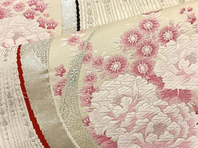 平和屋着物◎六通柄袋帯 唐織 花鳥文 銀糸 正絹 逸品 BAAT4546wb