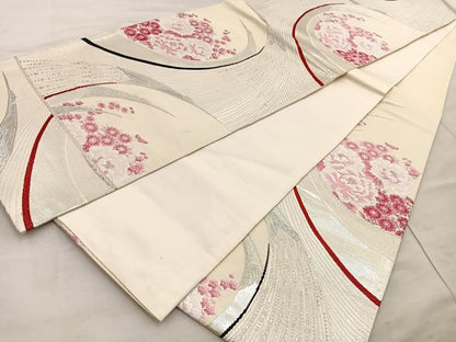 平和屋着物◎六通柄袋帯 唐織 花鳥文 銀糸 正絹 逸品 BAAT4546wb