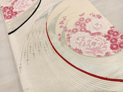 平和屋着物◎六通柄袋帯 唐織 花鳥文 銀糸 正絹 逸品 BAAT4546wb