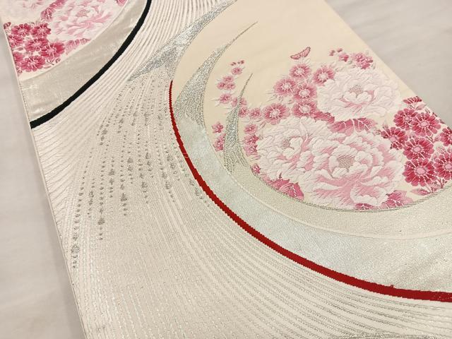 平和屋着物◎六通柄袋帯 唐織 花鳥文 銀糸 正絹 逸品 BAAT4546wb