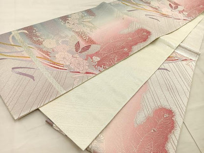 平和屋着物◎六通柄袋帯 唐織 花蝶文 金銀糸 正絹 逸品 BAAT4554wb