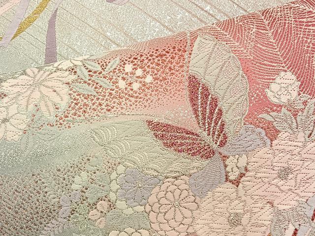 平和屋着物◎六通柄袋帯 唐織 花蝶文 金銀糸 正絹 逸品 BAAT4554wb
