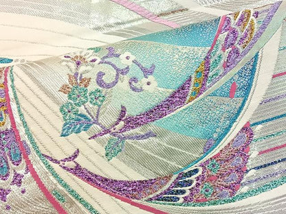 平和屋着物◎六通柄袋帯 唐織 花喰い鳥 金銀糸 正絹 逸品 BAAT4562wb