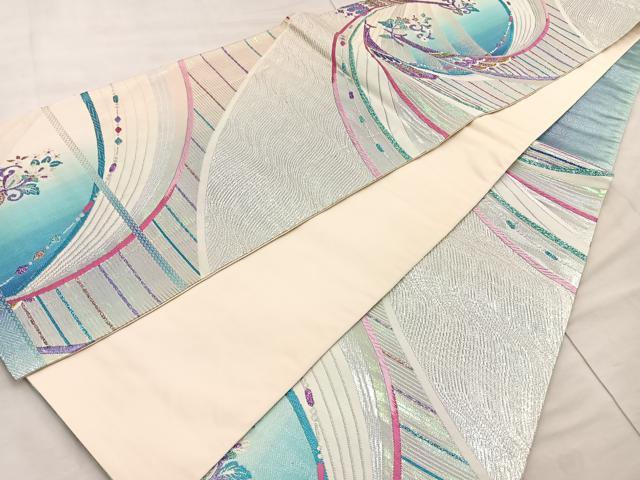 平和屋着物◎六通柄袋帯 唐織 花喰い鳥 金銀糸 正絹 逸品 BAAT4562wb