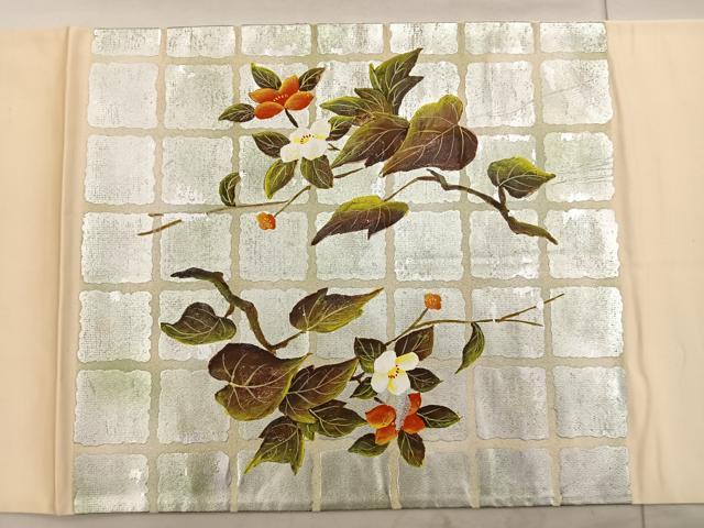 平和屋着物◎西陣 太鼓柄袋帯 花籠文 銀彩 正絹 逸品 BAAT4552wb