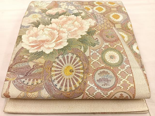 平和屋着物◎太鼓柄袋帯 綴れ 花車文 金銀彩 正絹 逸品 BAAT4564wb