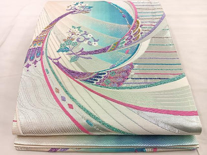 平和屋着物◎六通柄袋帯 唐織 花喰い鳥 金銀糸 正絹 逸品 BAAT4562wb