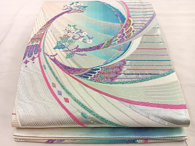 平和屋着物◎六通柄袋帯 唐織 花喰い鳥 金銀糸 正絹 逸品 BAAT4562wb