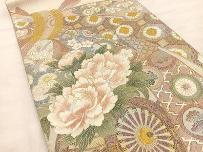 平和屋着物◎太鼓柄袋帯 綴れ 花車文 金銀彩 正絹 逸品 BAAT4564wb
