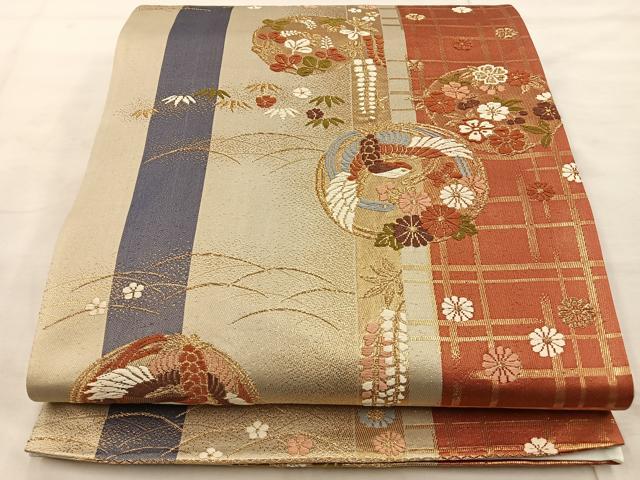 平和屋着物◎六通柄袋帯 唐織 花鳥文 金糸 正絹 逸品 BAAT4582wb
