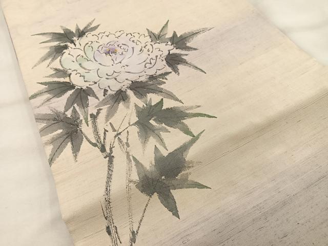 平和屋着物◎太鼓柄 京袋帯 作家物 手描き 草花文 正絹 逸品 BAAT4599wb