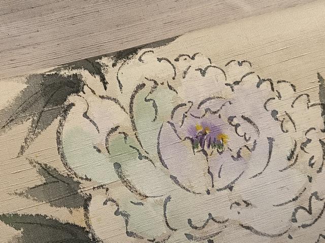 平和屋着物◎太鼓柄 京袋帯 作家物 手描き 草花文 正絹 逸品 BAAT4599wb