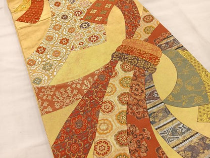 平和屋着物◎六通柄袋帯 切嵌 束ね熨斗花文 金糸 正絹 逸品 BAAT9295wb