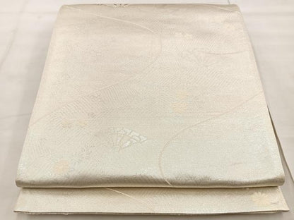 平和屋着物◎両面　六通柄袋帯　花鳥文　銀糸　正絹　逸品　BAAT4595wb