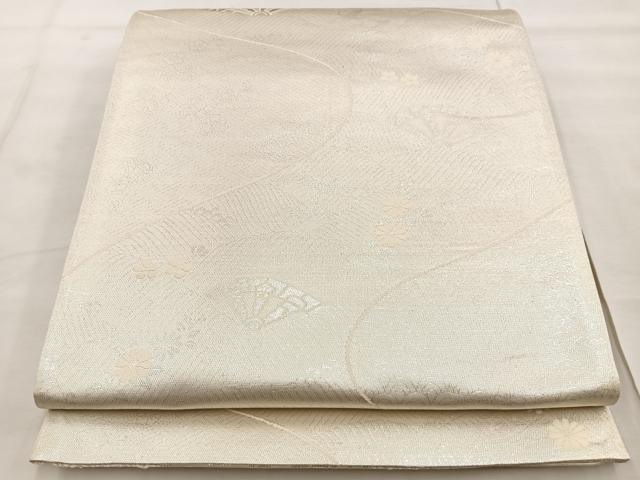平和屋着物◎両面　六通柄袋帯　花鳥文　銀糸　正絹　逸品　BAAT4595wb