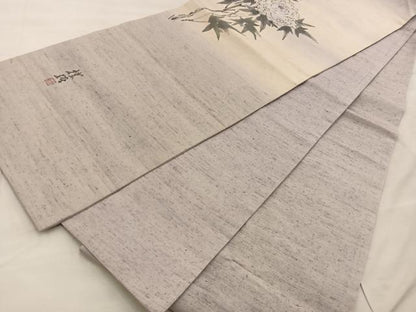 平和屋着物◎太鼓柄 京袋帯 作家物 手描き 草花文 正絹 逸品 BAAT4599wb