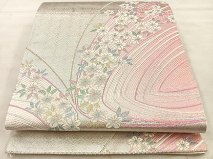平和屋着物◎六通柄袋帯 唐織 舞花文 銀糸 正絹 逸品 BAAT9293wb