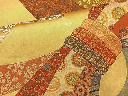 平和屋着物◎六通柄袋帯 切嵌 束ね熨斗花文 金糸 正絹 逸品 BAAT9295wb