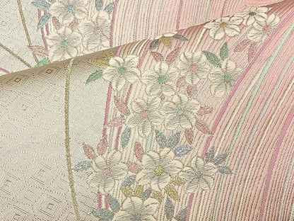 平和屋着物◎六通柄袋帯 唐織 舞花文 銀糸 正絹 逸品 BAAT9293wb