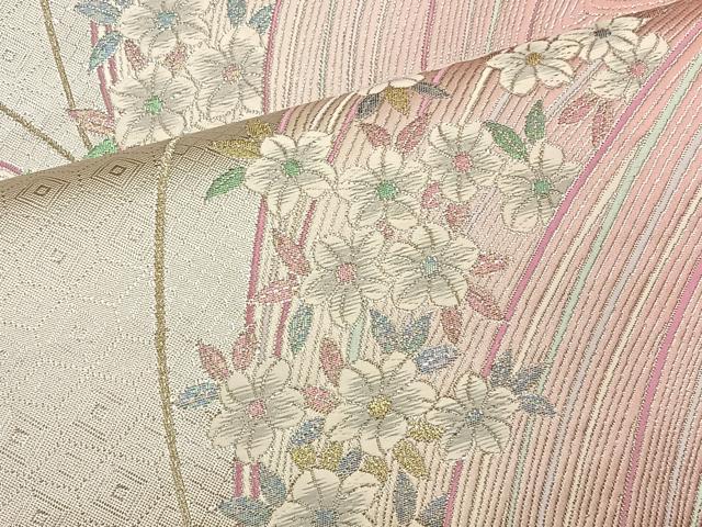 平和屋着物◎六通柄袋帯 唐織 舞花文 銀糸 正絹 逸品 BAAT9293wb