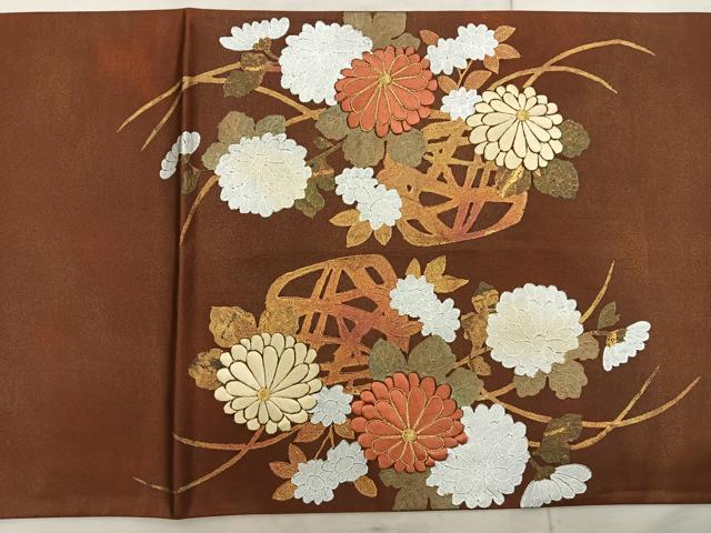 平和屋着物◎太鼓柄袋帯 刺繍 秋草文 金銀彩 正絹 逸品 BAAT9282wb