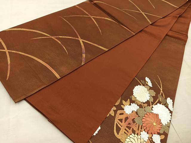 平和屋着物◎太鼓柄袋帯 刺繍 秋草文 金銀彩 正絹 逸品 BAAT9282wb