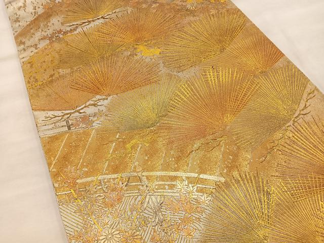平和屋着物◎太鼓柄袋帯　風景文　金彩　正絹　逸品　BAAT4600wb
