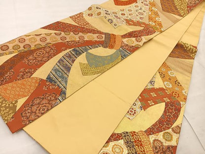 平和屋着物◎六通柄袋帯 切嵌 束ね熨斗花文 金糸 正絹 逸品 BAAT9295wb