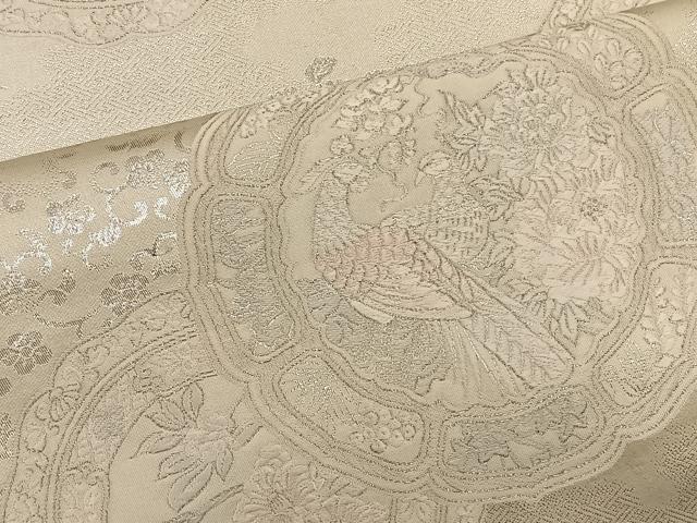 平和屋着物◎両面　六通柄袋帯　花鳥文　銀糸　正絹　逸品　BAAT4595wb