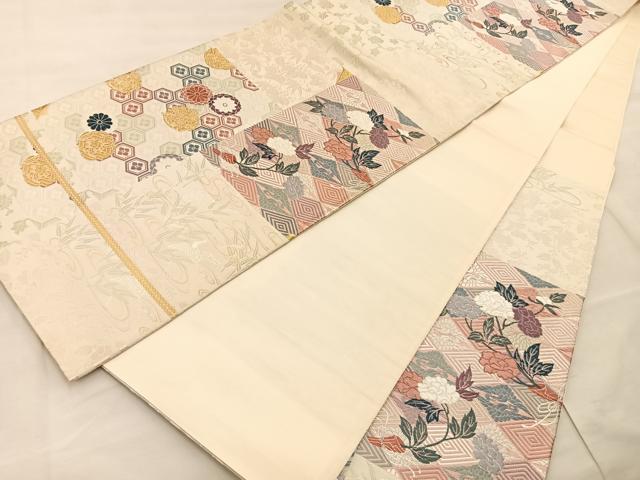 平和屋着物◎六通柄袋帯 唐織 九百錦 草花文 金銀糸 正絹 逸品 BAAT4592wb