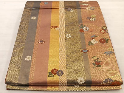 平和屋着物◎六通柄袋帯 唐織 草花文 金糸 正絹 逸品 BAAT9288wb