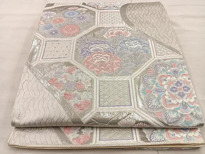 平和屋着物◎六通柄袋帯 唐織 九百錦 蜀江花文 プラチナ箔 正絹 逸品 BAAT9287wb
