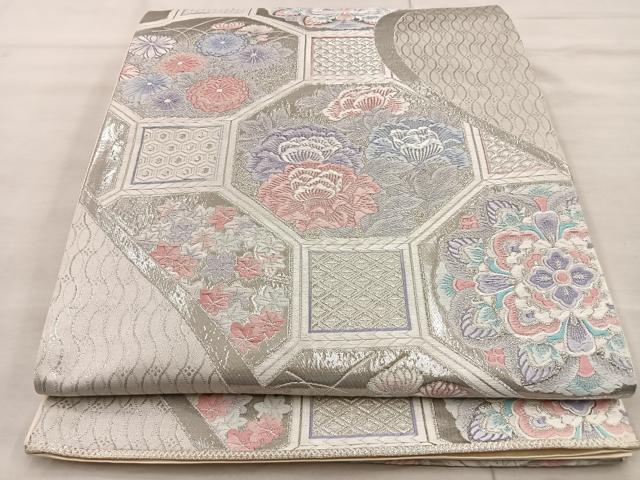 平和屋着物◎六通柄袋帯 唐織 九百錦 蜀江花文 プラチナ箔 正絹 逸品 BAAT9287wb